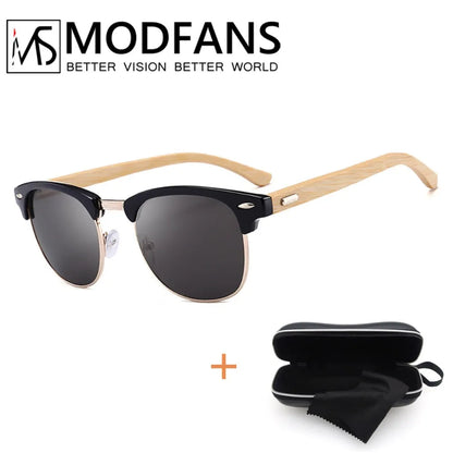 Wood Sunglasses Polarized Lens Fashion Brand Design Shades Glasses - Bamboo with Metal Frame Goggles for Male