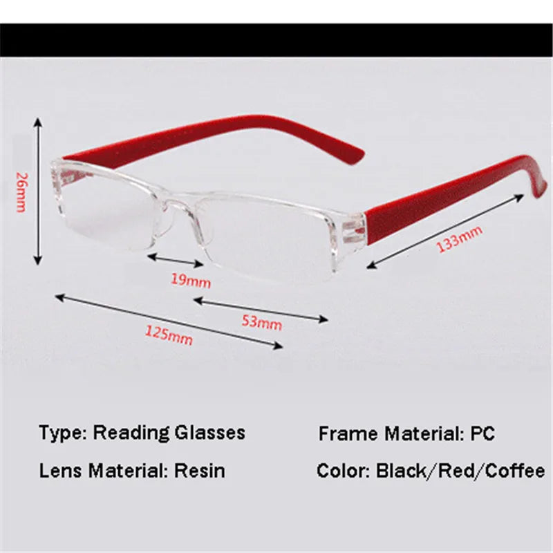 Unisex Reading Glasses for Elder Men Women Lightweight Presbyopia Eyeglasses Transparent Square Frame