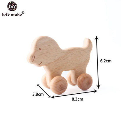 Let's Make Beech Wooden Animals 1pc Dogs Car Cartoon Elephants Montessori Toys For Children Teething Nursing Baby Teethers