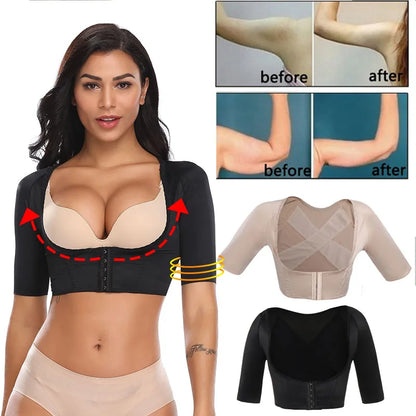 Shapewear Tops Wear Your Own Bra Short Sleeve Slim Crop Top Shaper Body Arm Shape Under bust Black Beige