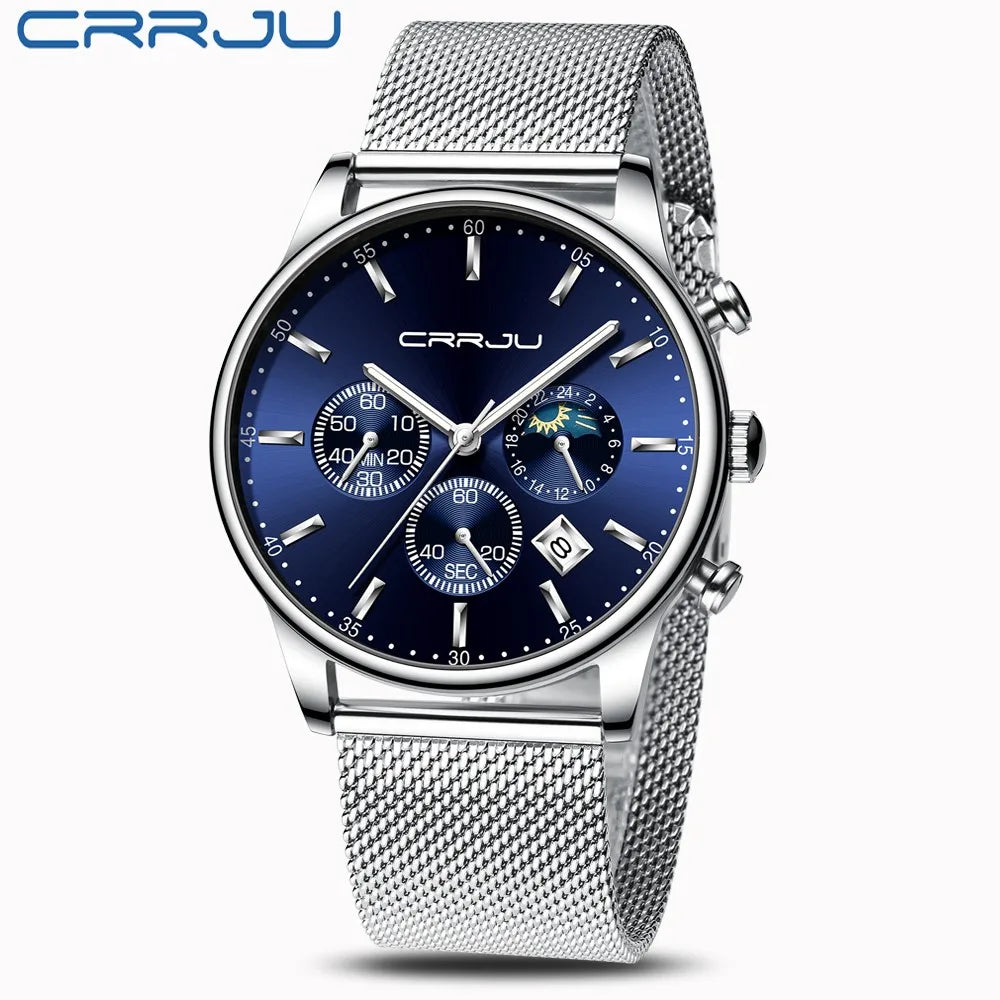 Relogio Masculino Luxury Quartz Watch for Men Blue Dial Watches Sport Watches Chronograph Clock Mesh Belt Wrist Watch