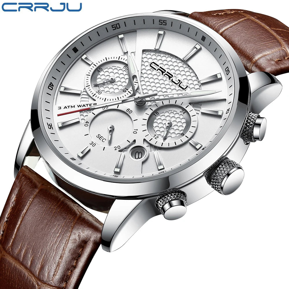 Man Watch Luxury Leather Wrist Watch Casual Chronograph Quartz Waterproof  Hot Sale Wristwatch