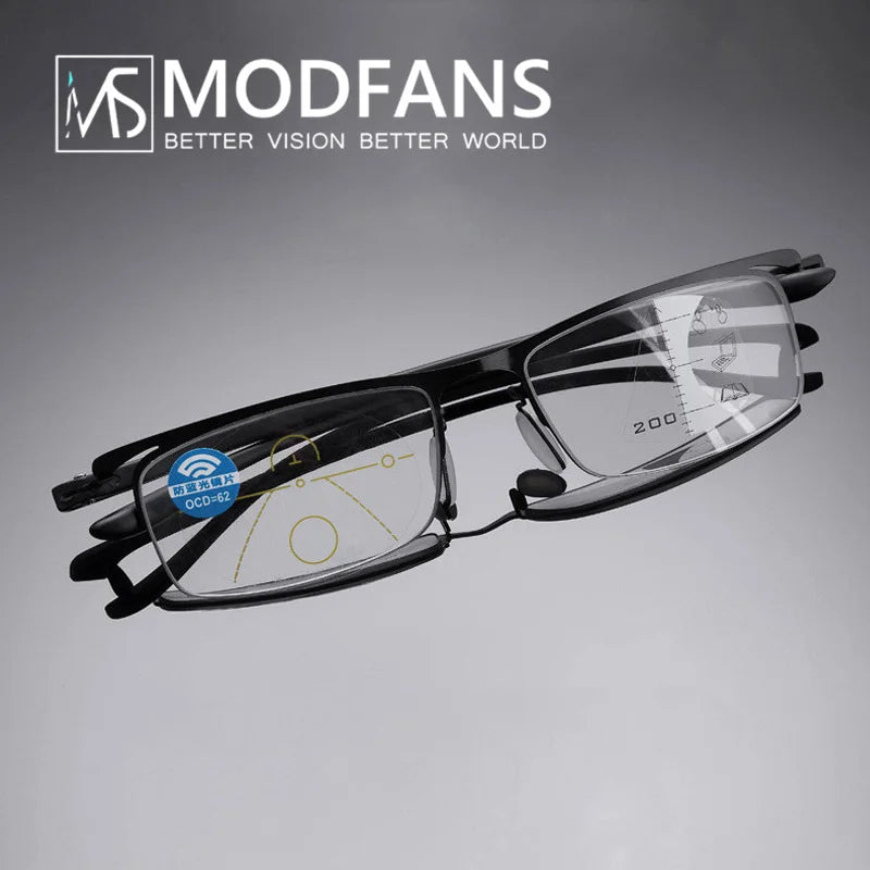 Multifocal Reading Glasses Men Alloy TR90 Presbyopic Eyeglasses Man Reader High Quality Rectangle Glass +1+1.5+2+2.5+3+3.5