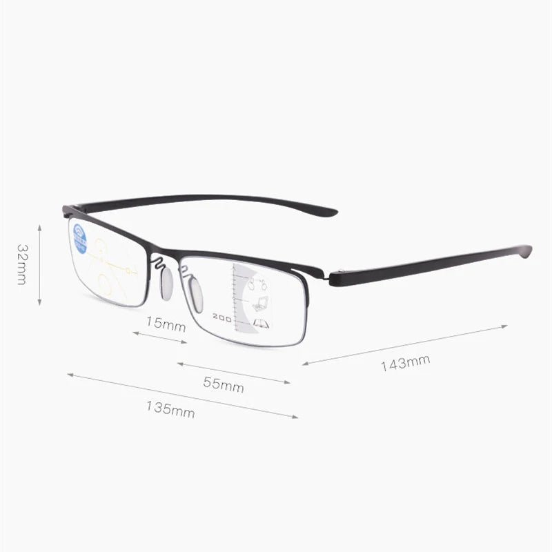 Multifocal Reading Glasses Men Alloy TR90 Presbyopic Eyeglasses Man Reader High Quality Rectangle Glass +1+1.5+2+2.5+3+3.5