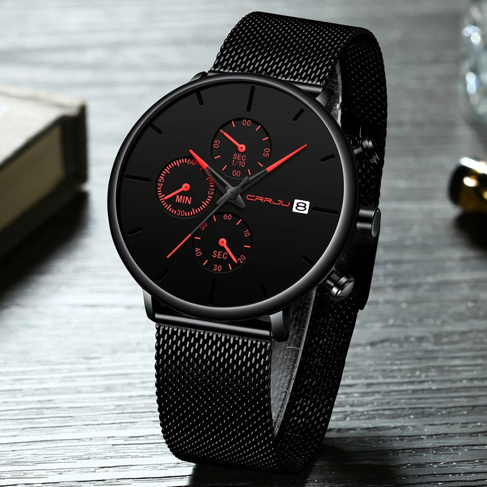Mens Watches Luxury Sport Wrist Watch Unique Design Stainless Steel Auto Date Mesh Strap Men Fashion Casual Quartz Watches