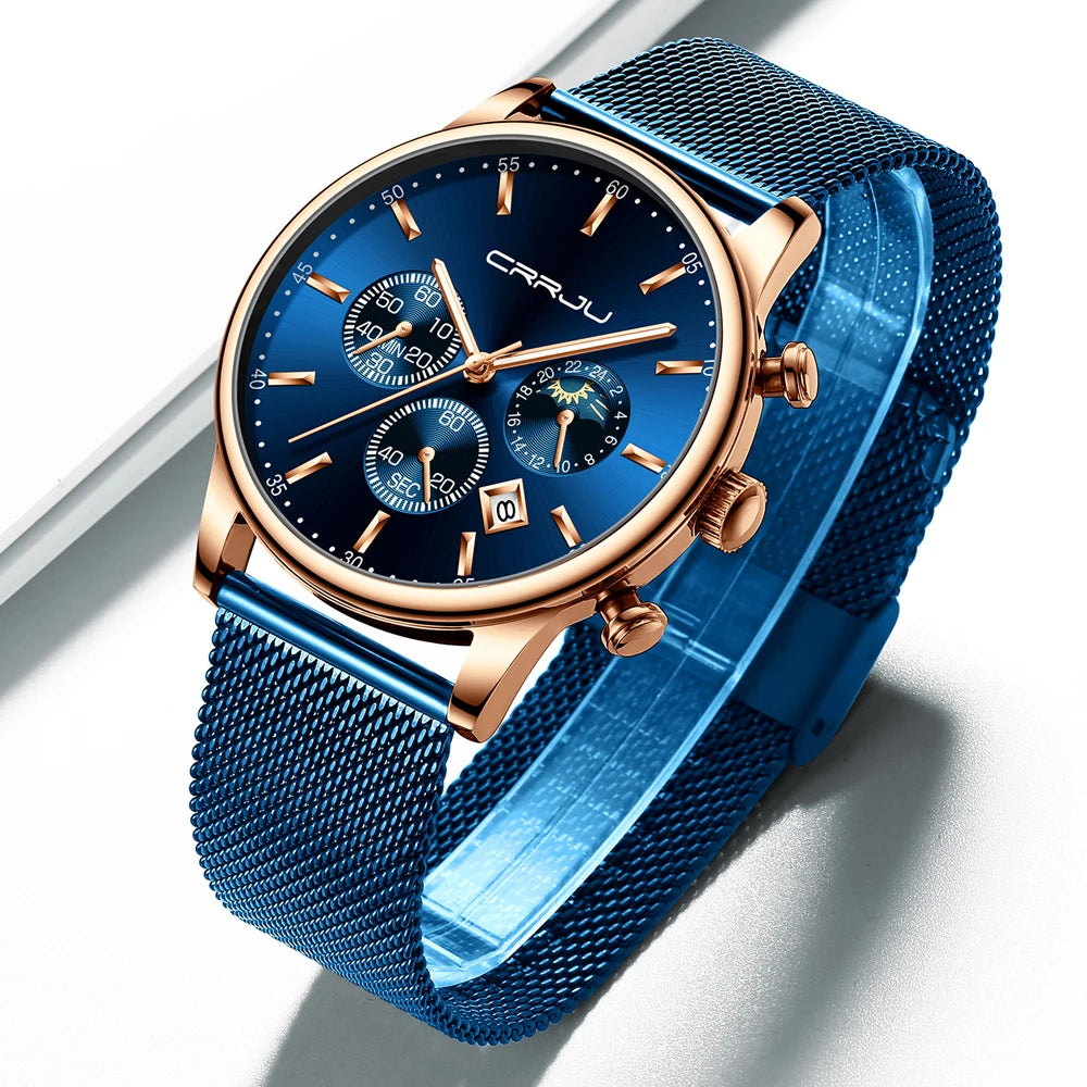 Relogio Masculino Luxury Quartz Watch for Men Blue Dial Watches Sport Watches Chronograph Clock Mesh Belt Wrist Watch