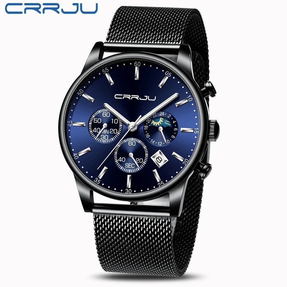 Relogio Masculino Luxury Quartz Watch for Men Blue Dial Watches Sport Watches Chronograph Clock Mesh Belt Wrist Watch
