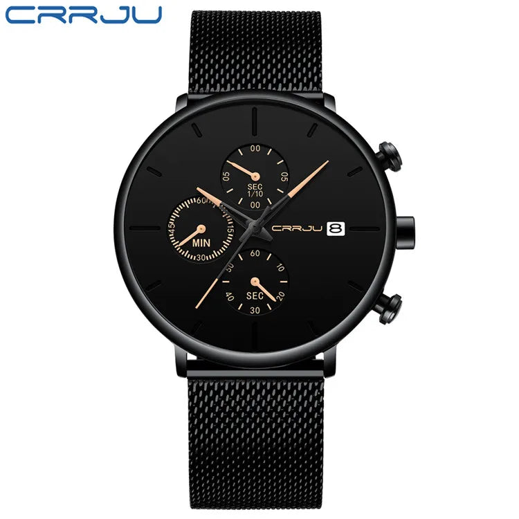 Mens Watches Luxury Sport Wrist Watch Unique Design Stainless Steel Auto Date Mesh Strap Men Fashion Casual Quartz Watches