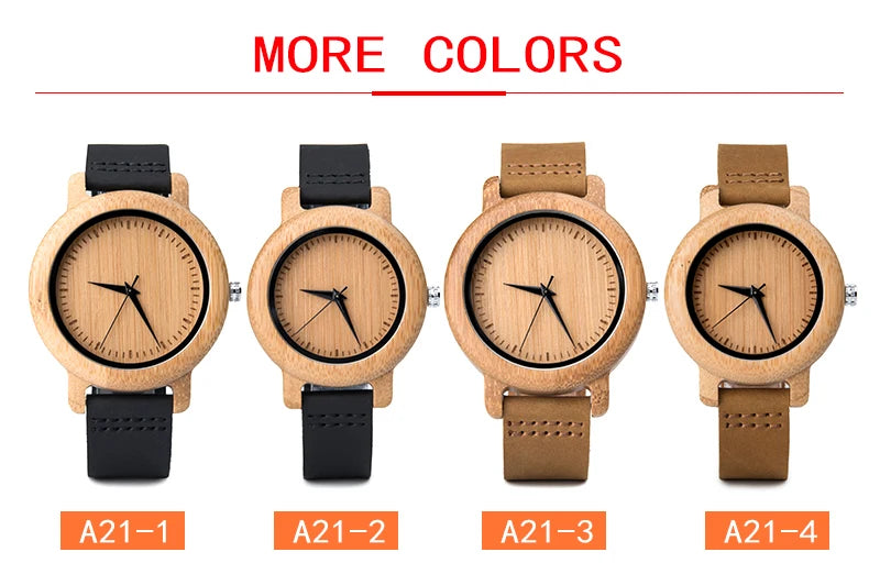 Bamboo Couple Set Quartz Wooden Watches Men Leather Band Lovers's Wood Timepieces