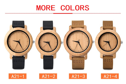 Bamboo Couple Set Quartz Wooden Watches Men Leather Band Lovers's Wood Timepieces