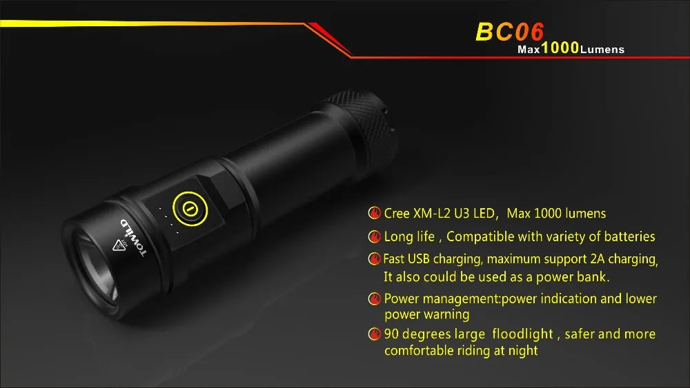 Bicycle Headlight Bike LED Lamp Front Light 1000 Lumens Flashlight LED light bicycle accessories 4000/4800mAh Battery