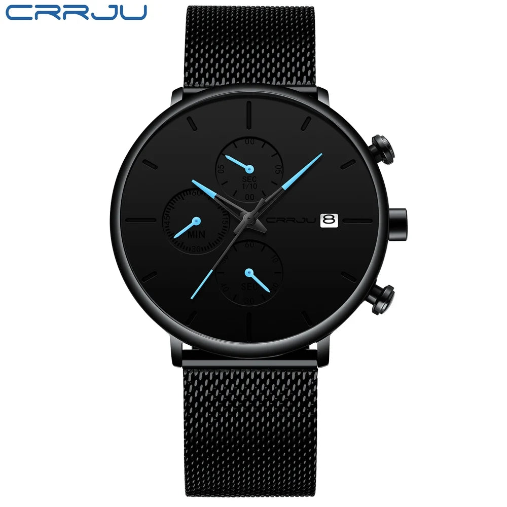 Mens Watches Luxury Sport Wrist Watch Unique Design Stainless Steel Auto Date Mesh Strap Men Fashion Casual Quartz Watches