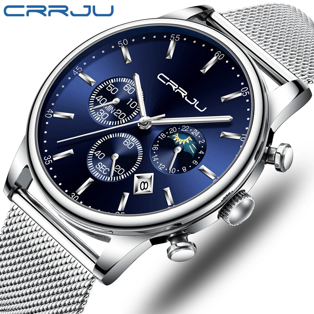 Relogio Masculino Luxury Quartz Watch for Men Blue Dial Watches Sport Watches Chronograph Clock Mesh Belt Wrist Watch