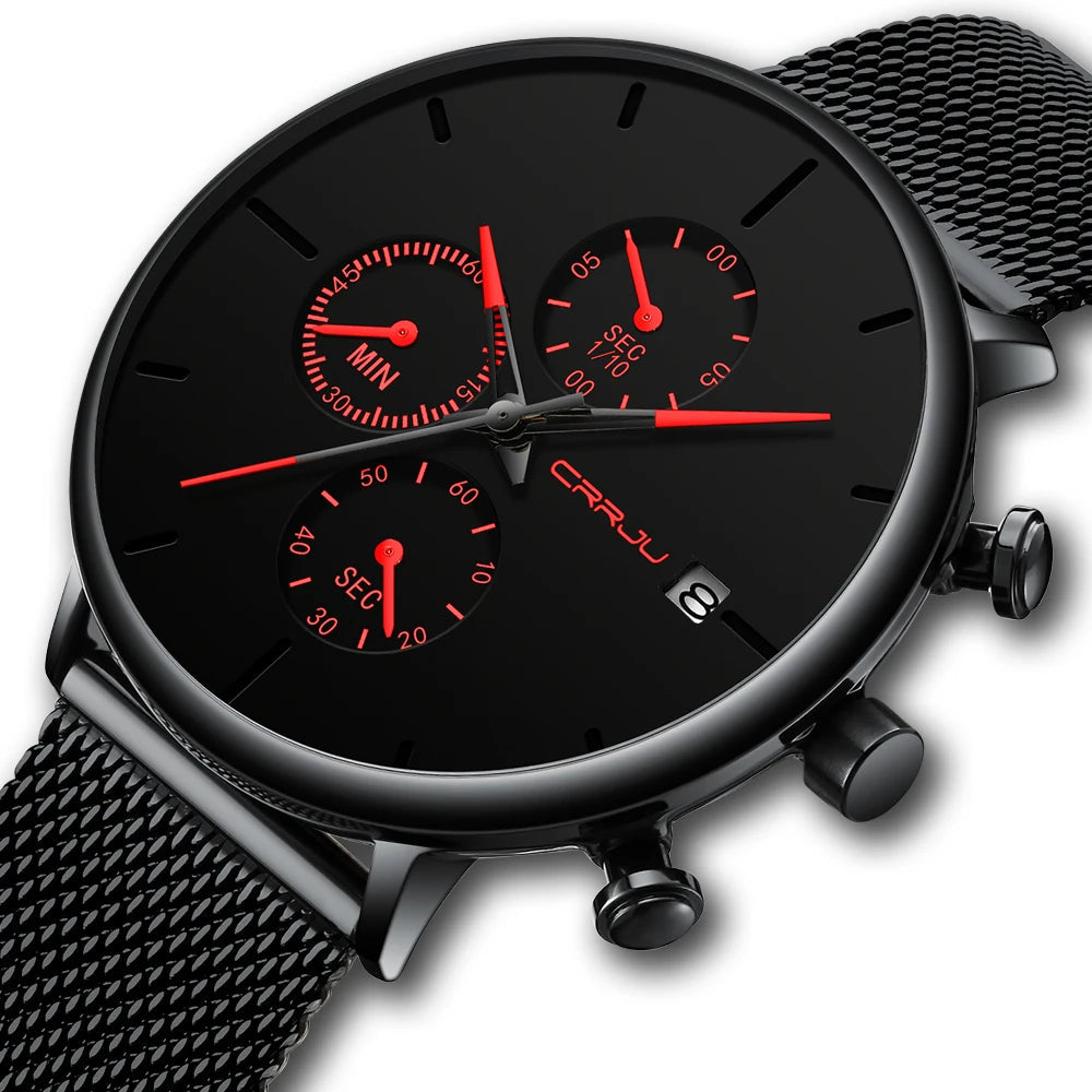 Mens Watches Luxury Sport Wrist Watch Unique Design Stainless Steel Auto Date Mesh Strap Men Fashion Casual Quartz Watches