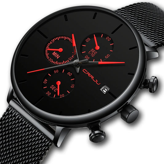 Mens Watches Luxury Sport Wrist Watch Unique Design Stainless Steel Auto Date Mesh Strap Men Fashion Casual Quartz Watches