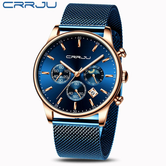 Relogio Masculino Luxury Quartz Watch for Men Blue Dial Watches Sport Watches Chronograph Clock Mesh Belt Wrist Watch