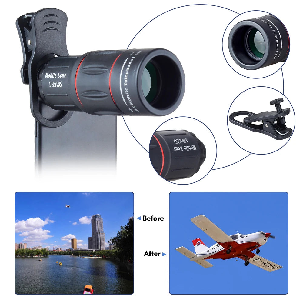 18X Smartphone Telephoto Telescope Lens with Universal Clip