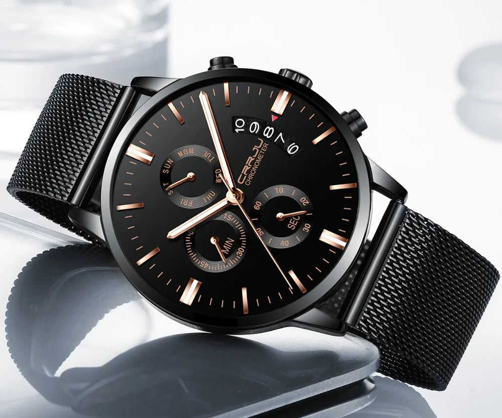 Men's Calander Waterproof Sport WristWatch with Milan strap Army Chronograph Quartz Heavy Watches Fashion male Clock