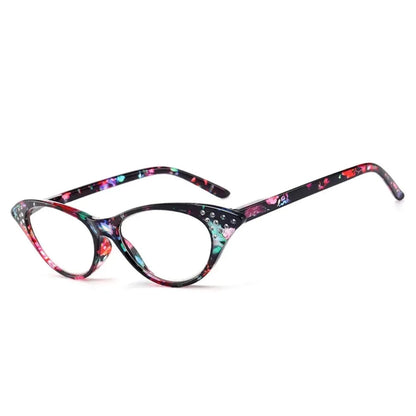 Cat Eye Reading Glasses Women Vintage Flower Print Diamond Frame Presbyopic Glasses Ladies Diopter Farsighted + 1 2 3 4