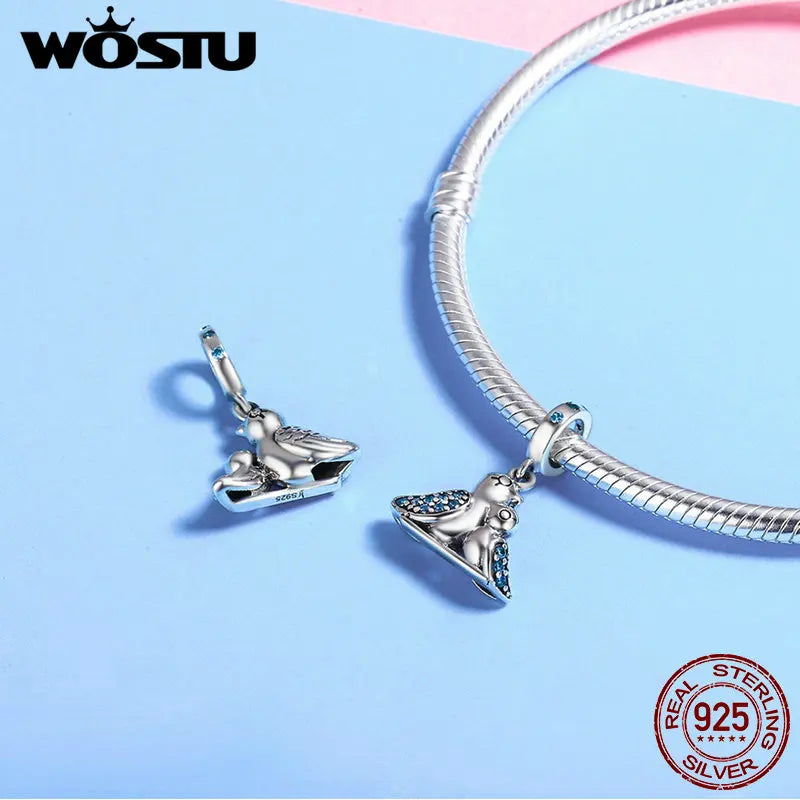 925 Sterling Silver Cute Bird Dependency Pendant Beads