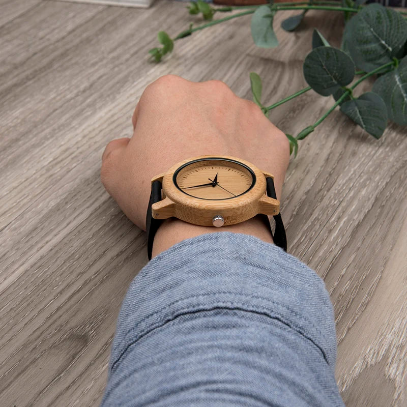 Bamboo Couple Set Quartz Wooden Watches Men Leather Band Lovers's Wood Timepieces