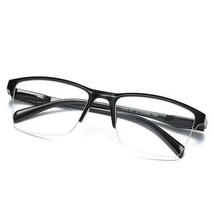 Half Frame Reading Glasses Presbyopic Eyewear Male Female Far sight Glasses Ultra Light Black with strength +75 to +400