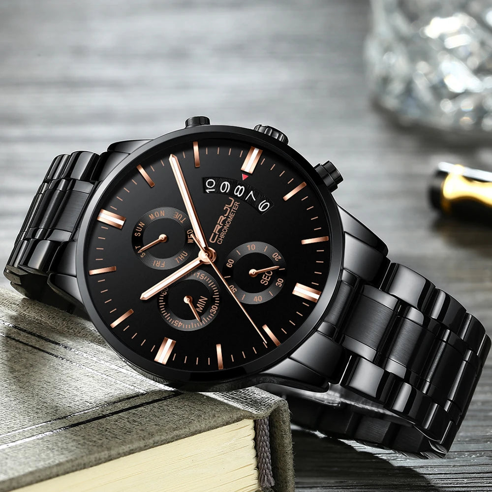 Men's Calander Waterproof Sport WristWatch with Milan strap Army Chronograph Quartz Heavy Watches Fashion male Clock