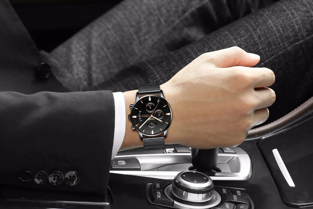 Men's Calander Waterproof Sport WristWatch with Milan strap Army Chronograph Quartz Heavy Watches Fashion male Clock