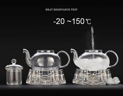 Elegant Glass Tea Set Borosilicate Glass Teapot With Cups Bamboo Tea Tray Tea Set Kettle Warmer Glass Teapot