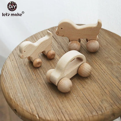 Let's Make Beech Wooden Animals 1pc Dogs Car Cartoon Elephants Montessori Toys For Children Teething Nursing Baby Teethers