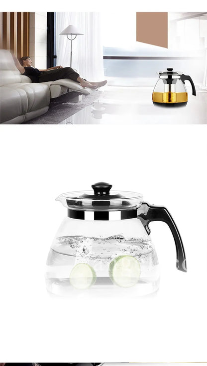 Large Capacity Clear Borosilica Glass Teapot With Stainless Steel Infuser Puer Kettle Heated Container Coffee Tea Pot Maker