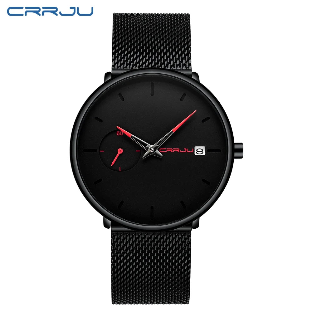Mens Watches Luxury Sport Wrist Watch Unique Design Stainless Steel Auto Date Mesh Strap Men Fashion Casual Quartz Watches