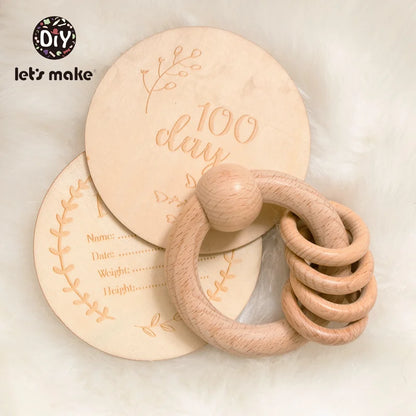 Let's Make Baby Toys Rattle Beech Wooden Teething Ring Bed Bell Children Latex Free 1pc Educational 4-6 Months Teether Baby Gift