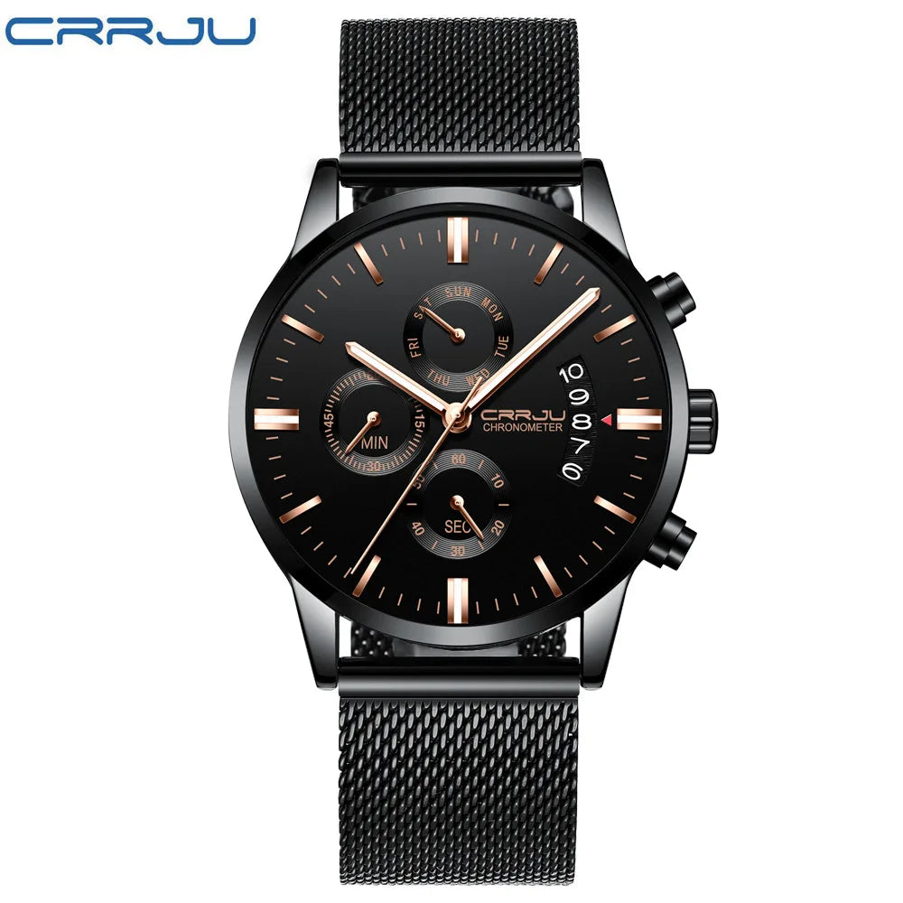 Men's Calander Waterproof Sport WristWatch with Milan strap Army Chronograph Quartz Heavy Watches Fashion male Clock