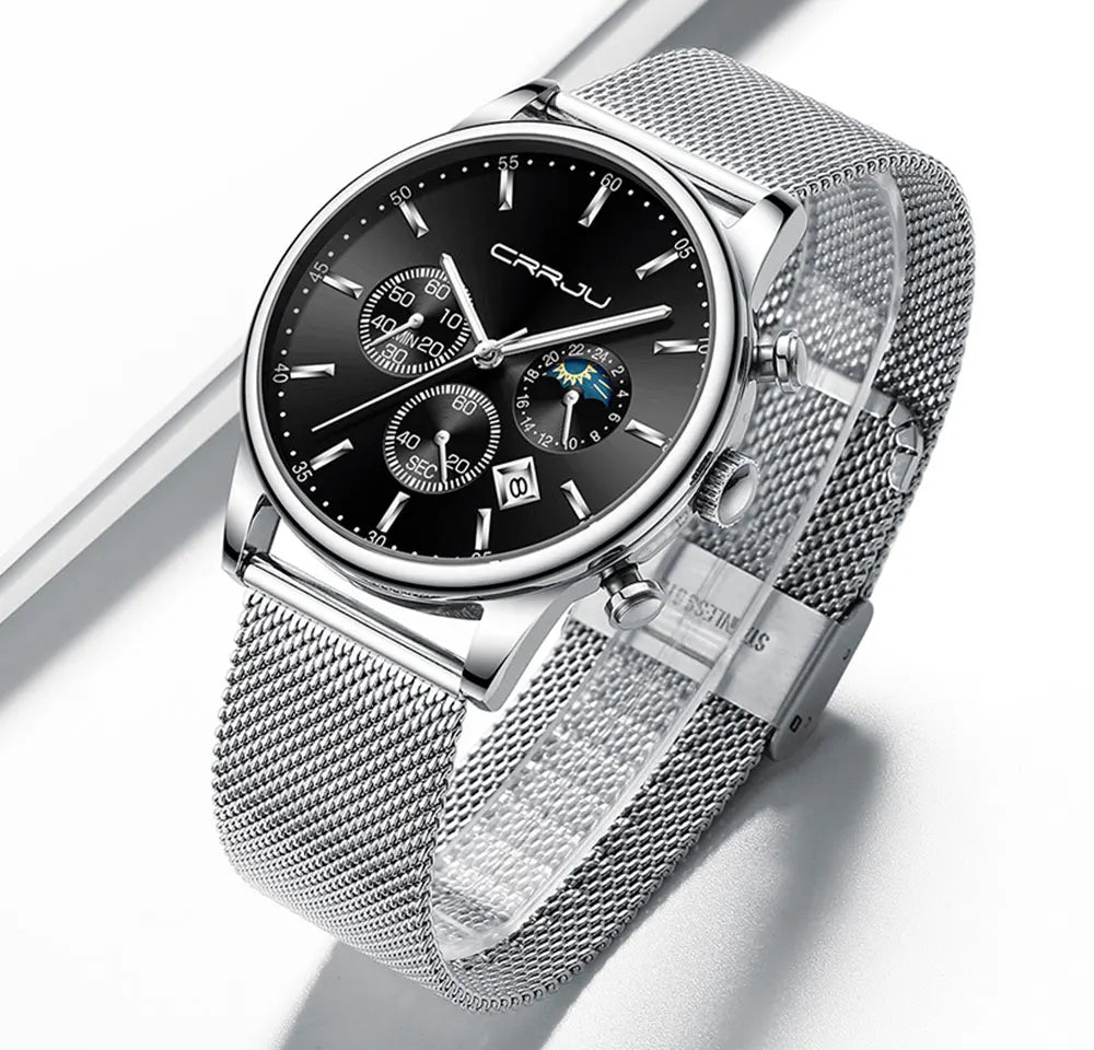 Relogio Masculino Luxury Quartz Watch for Men Blue Dial Watches Sport Watches Chronograph Clock Mesh Belt Wrist Watch