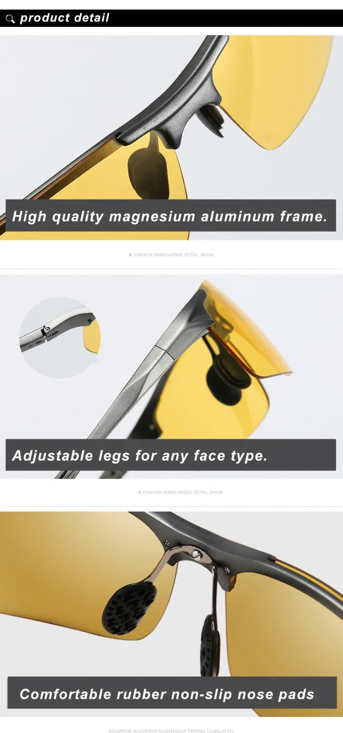 Aluminum Magnesium Photochromic Polarized Sunglasses UV400 Night Vision Driving Glasses for Men Women