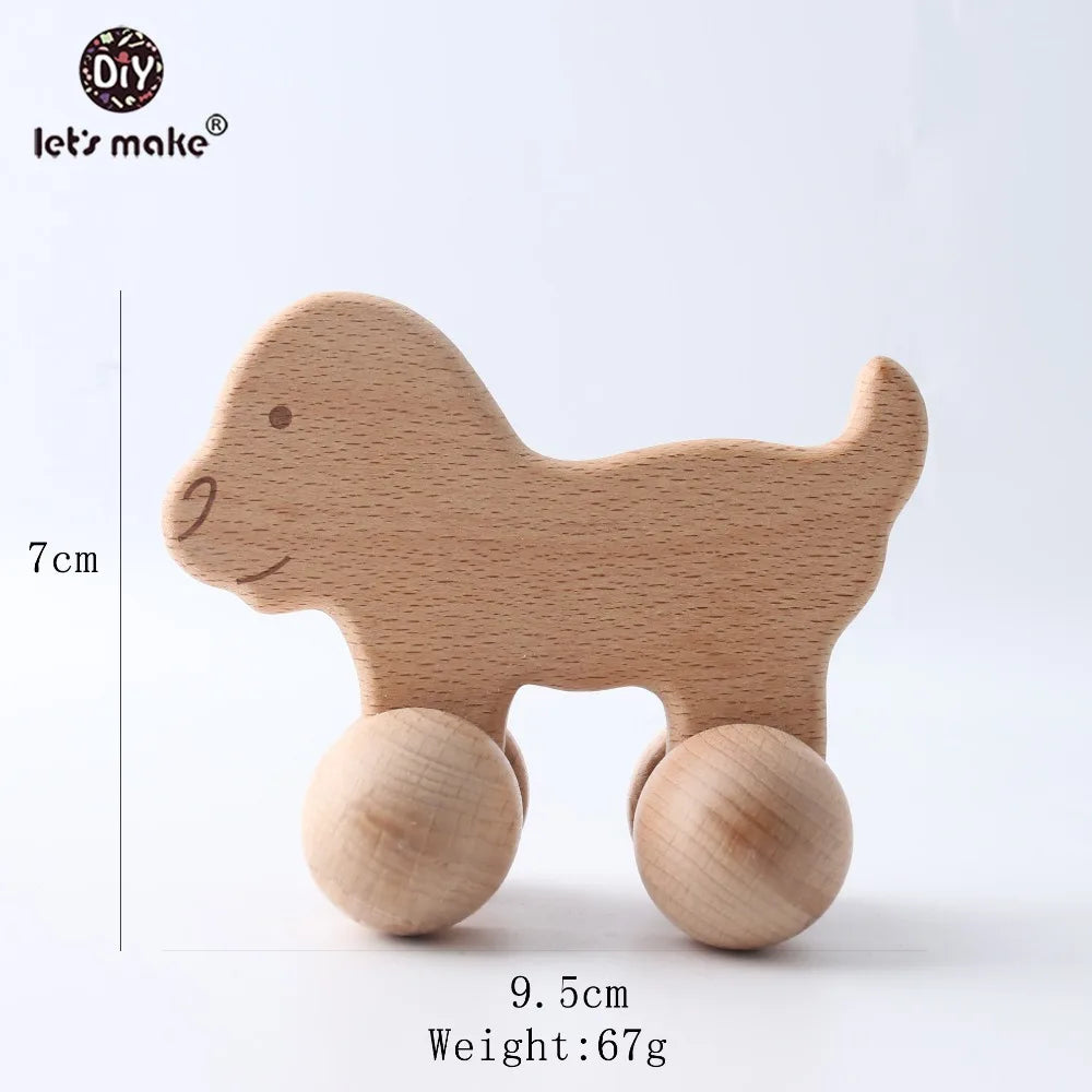 Let's Make Beech Wooden Animals 1pc Dogs Car Cartoon Elephants Montessori Toys For Children Teething Nursing Baby Teethers