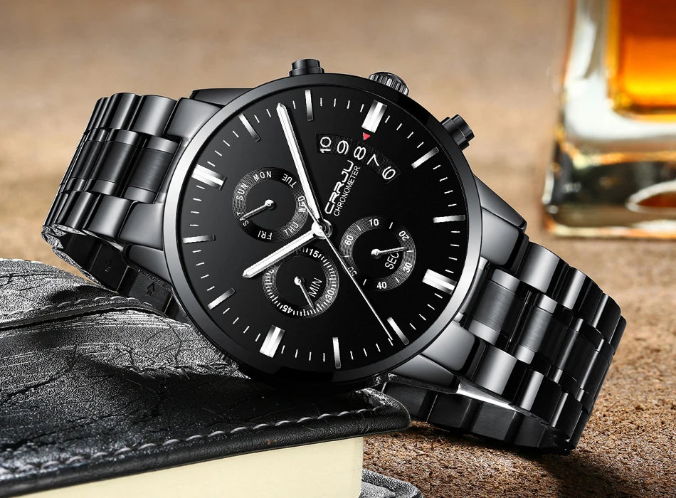 Men's Calander Waterproof Sport WristWatch with Milan strap Army Chronograph Quartz Heavy Watches Fashion male Clock