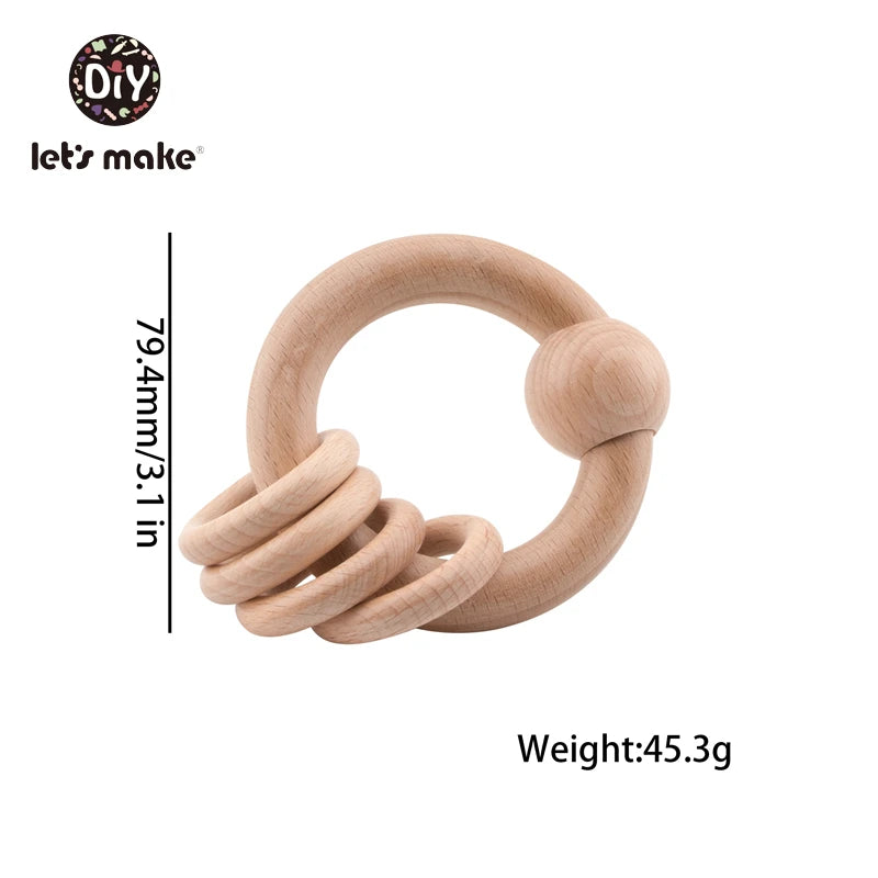 Let's Make Baby Toys Rattle Beech Wooden Teething Ring Bed Bell Children Latex Free 1pc Educational 4-6 Months Teether Baby Gift