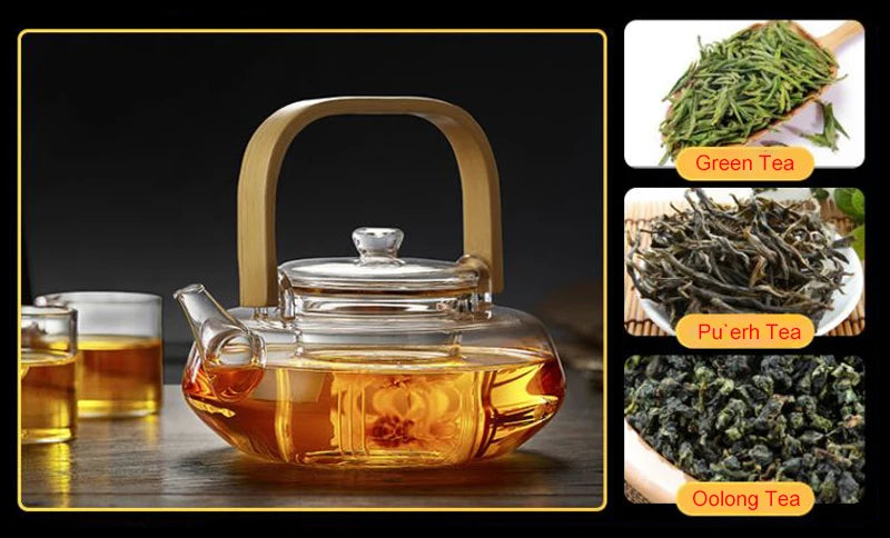 Bamboo Handle 800ml Blooming, Loose Leaf Tea Pot with Glass Strainer Safe Lid Dishwasher, Stovetop Safe Teaset Kettles