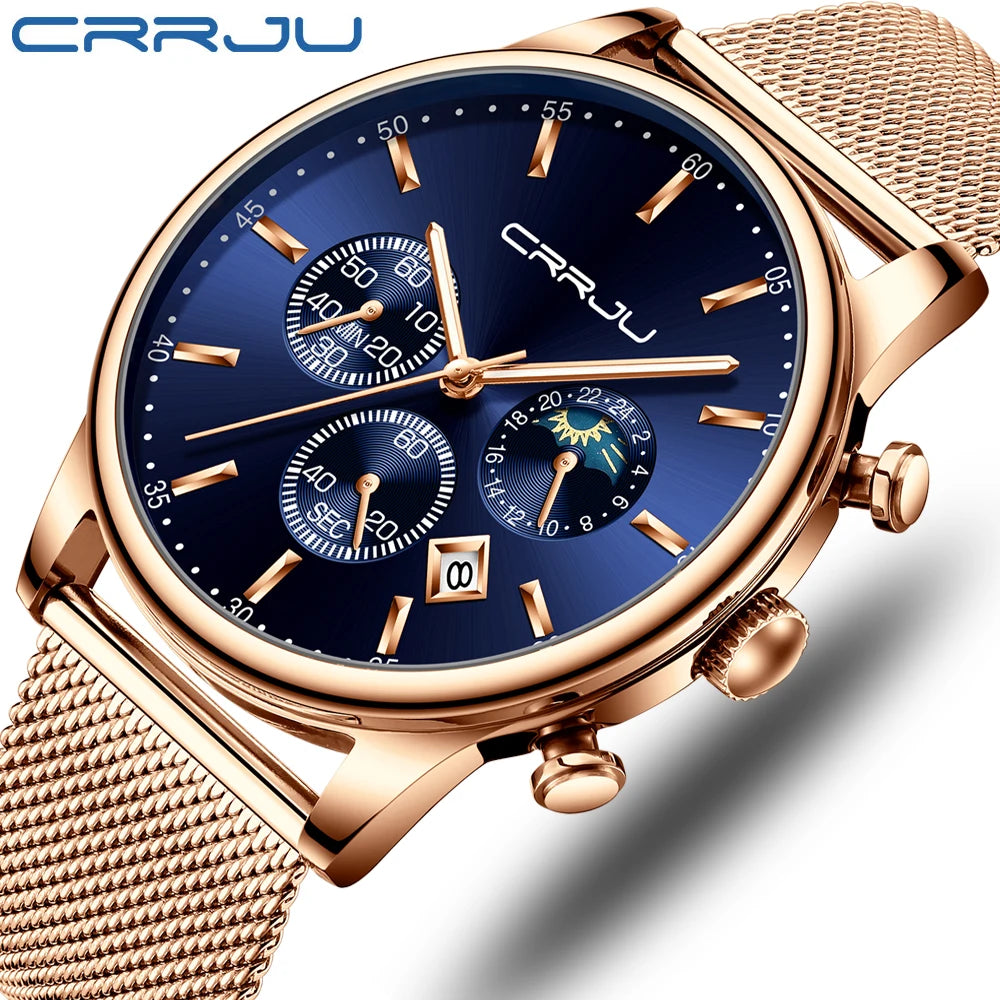Relogio Masculino Luxury Quartz Watch for Men Blue Dial Watches Sport Watches Chronograph Clock Mesh Belt Wrist Watch
