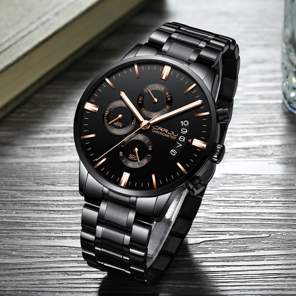 Men's Calander Waterproof Sport WristWatch with Milan strap Army Chronograph Quartz Heavy Watches Fashion male Clock