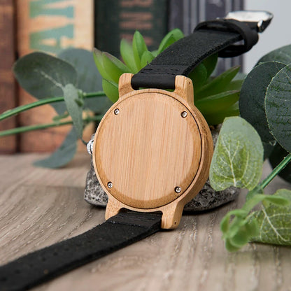 Bamboo Couple Set Quartz Wooden Watches Men Leather Band Lovers's Wood Timepieces