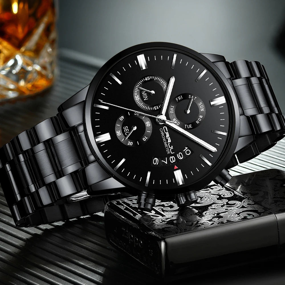 Men's Calander Waterproof Sport WristWatch with Milan strap Army Chronograph Quartz Heavy Watches Fashion male Clock