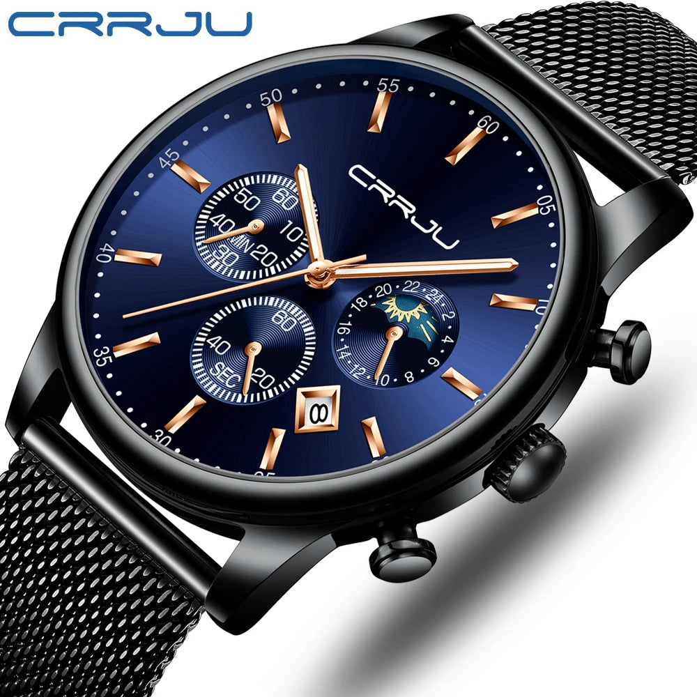 Relogio Masculino Luxury Quartz Watch for Men Blue Dial Watches Sport Watches Chronograph Clock Mesh Belt Wrist Watch