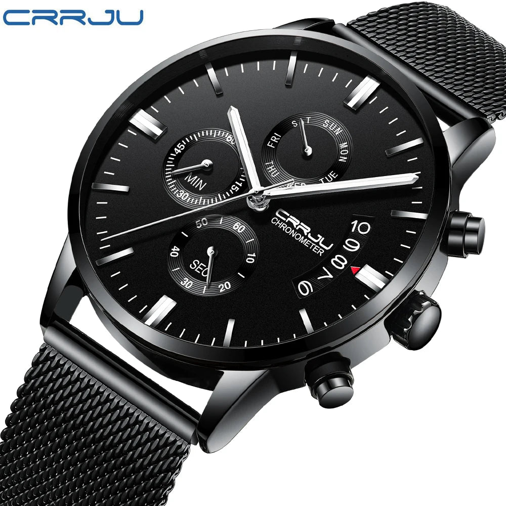 Men's Calander Waterproof Sport WristWatch with Milan strap Army Chronograph Quartz Heavy Watches Fashion male Clock