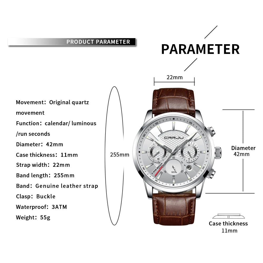 Man Watch Luxury Leather Wrist Watch Casual Chronograph Quartz Waterproof  Hot Sale Wristwatch