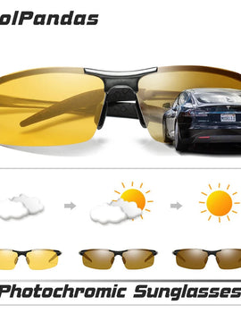Photochromic Polarized Aluminum Magnesium Sunglasses for Men Night Vision