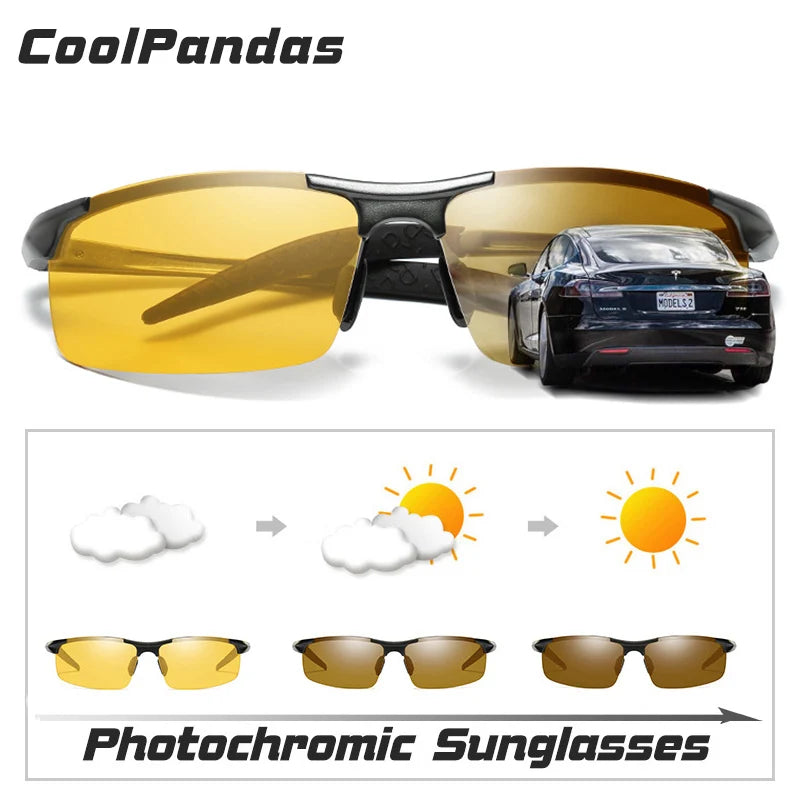 Photochromic Polarized Aluminum Magnesium Sunglasses for Men Night Vision