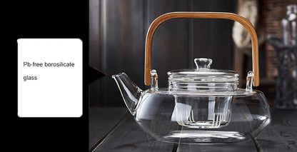 Bamboo Handle 800ml Blooming, Loose Leaf Tea Pot with Glass Strainer Safe Lid Dishwasher, Stovetop Safe Teaset Kettles